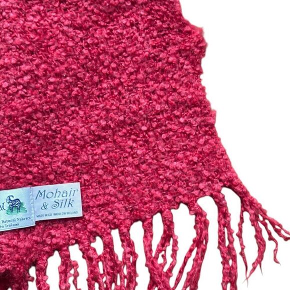 VTG DONEGAL DESIGN IRELAND Mohair Silk Wool Fringe Scarf VINTAGE Nubby Knit Pink - Picture 9 of 11